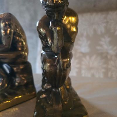 BRASS BOOKENDS "THE THINKER"