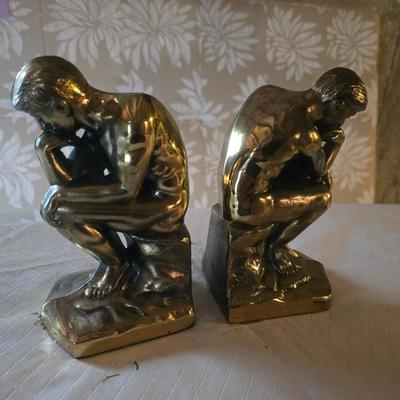 BRASS BOOKENDS "THE THINKER"