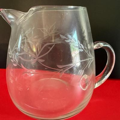 Etched Crystal Juice glasses & pitcher