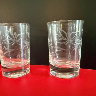 Etched Crystal Juice glasses & pitcher