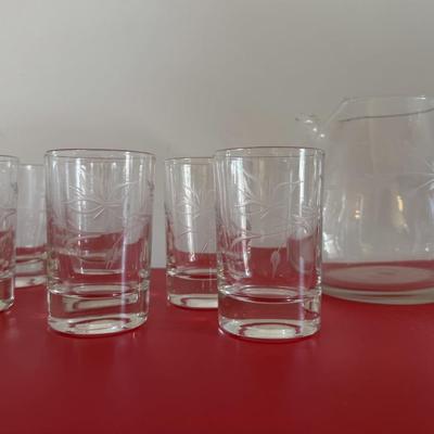 Etched Crystal Juice glasses & pitcher