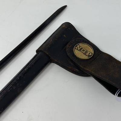 Sale Photo Thumbnail #5: 18” blade stamped USA on blade
This is a US 45/70 Trapdoor Springfield Bayonet Scabbard with a National Guard Pennsylvania (NGP) brass frog. It was designed for the .45-70 Springfield trapdoor rifle most likely from the Indian Wars era. Likely patented 