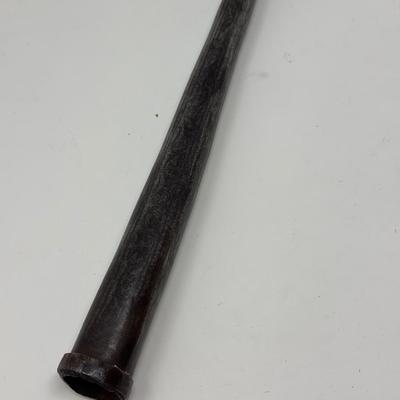 Sale Photo Thumbnail #25: 13” blade 9” shaft
Persian wavy two-pronged spearheads have been in use since the 16th Century. The majority of examples available today date back to the Qajar period. The base of the blade is decorated with chiseled ornate motifs along with small inl