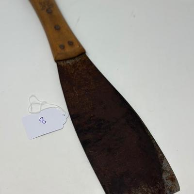 Sale Photo Thumbnail #30: Large hand welded cutting tool similar to a machete used for cutting sugar cane. 11 1/4” blade