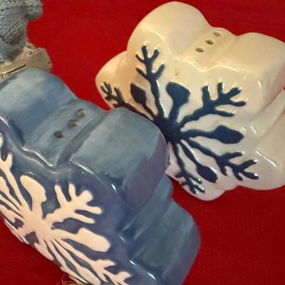 Blue Snowman decor, plus salt/pepper shakers