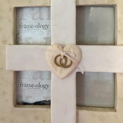 White clock, cream frame/decor