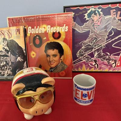 Elvis memorabilia including piggy bank