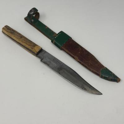 Sale Photo Thumbnail #89: 2 tone leather sheath. Measures 10 1/4” overall and 6” long blade
