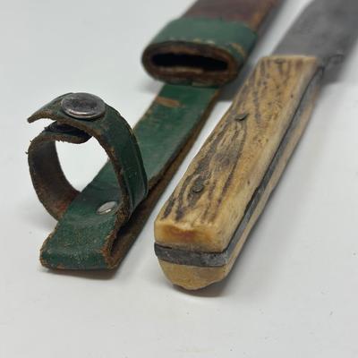 Sale Photo Thumbnail #93: 2 tone leather sheath. Measures 10 1/4” overall and 6” long blade