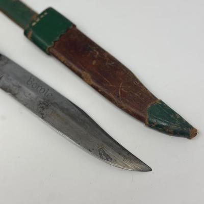 Sale Photo Thumbnail #90: 2 tone leather sheath. Measures 10 1/4” overall and 6” long blade