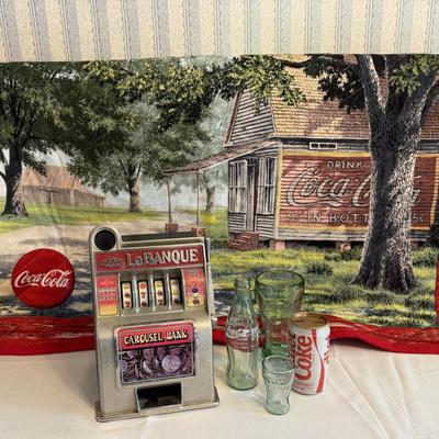 LeBanque slot machine w/COKE items & throw,