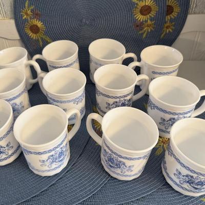 Arcopal France “Hororine” Milk Glass Mugs set of 12