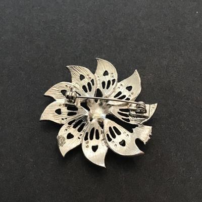 Sale Photo Thumbnail #13: Beautiful Silvertone brooch with AB rhinestones. Please see attached photos.