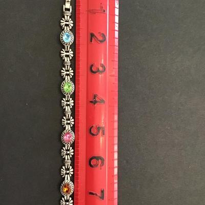 Sale Photo Thumbnail #29: Beautiful Silvertone bracelet with multicolor rhinestones. Please see attached photos.