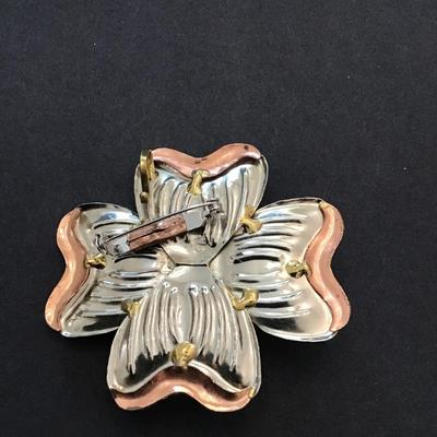 Sale Photo Thumbnail #36: Beautiful, silver copper, gold tone, flower brooch please see attached photos
