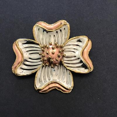 Sale Photo Thumbnail #34: Beautiful, silver copper, gold tone, flower brooch please see attached photos