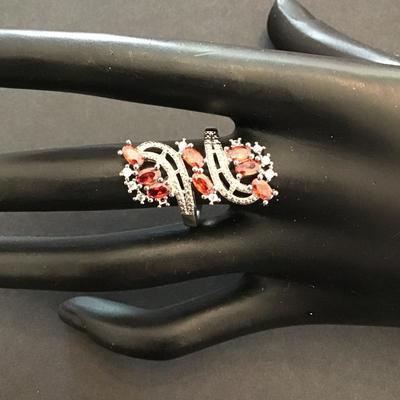 Sale Photo Thumbnail #58: Beautiful Silvertone fashion statement ring with amber rhinestones. Please see attached photos.