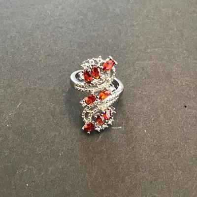 Sale Photo Thumbnail #60: Beautiful Silvertone fashion statement ring with amber rhinestones. Please see attached photos.