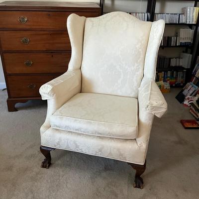 875 Vintage White Chippendale Wingback Chair