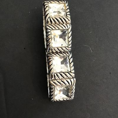 Sale Photo Thumbnail #80: Vintage chunky rhinestone Silvertone stretch bracelet please see attached photos