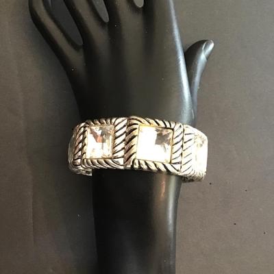 Sale Photo Thumbnail #78: Vintage chunky rhinestone Silvertone stretch bracelet please see attached photos