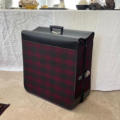 878 (Like New) Vintage Red Plaid Grasshopper Leather Suitcase