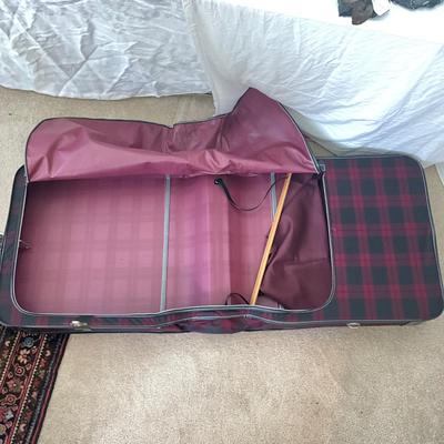 878 (Like New) Vintage Red Plaid Grasshopper Leather Suitcase