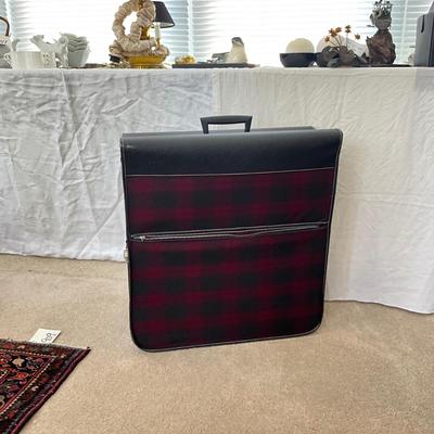 878 (Like New) Vintage Red Plaid Grasshopper Leather Suitcase