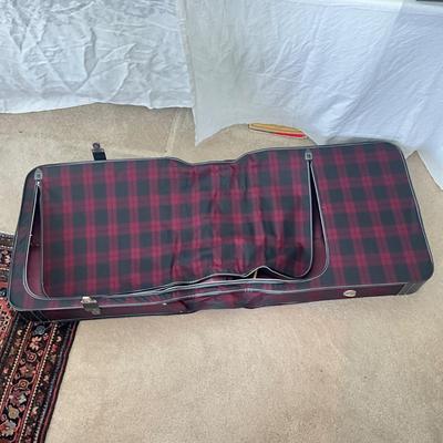 878 (Like New) Vintage Red Plaid Grasshopper Leather Suitcase