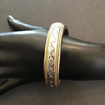 Sale Photo Thumbnail #100: Silver and gold, toned fashion, statement bracelet, hinged please see attached photos