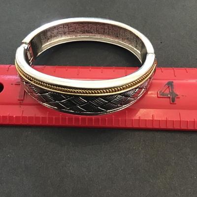 Sale Photo Thumbnail #102: Silver and gold, toned fashion, statement bracelet, hinged please see attached photos