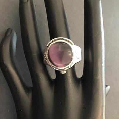 Sale Photo Thumbnail #132: Very nice vintage Paul Jardin finger watch with Purple glass Stone Please see attached photos working.