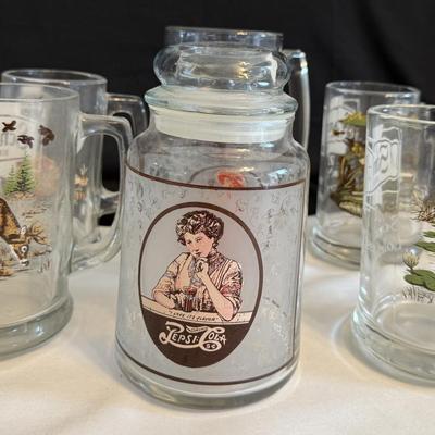 Pepsi glass canister, Schmidt beer mugs