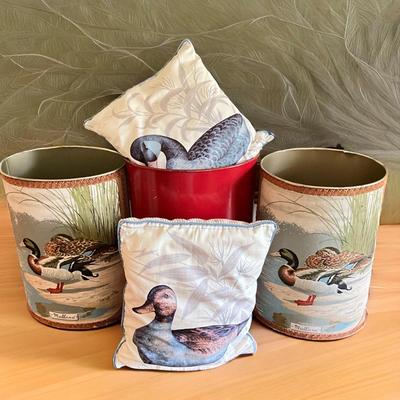 886 Lot of Duck Themed Trashcans with Pillows