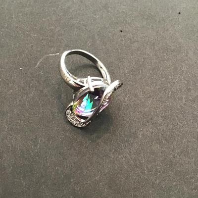 Beautiful SilverTone fashion statement ring with purple rhinestone