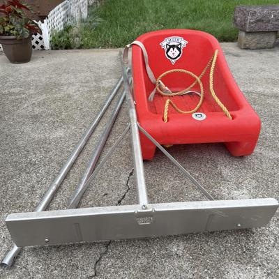 Vintage Red Plastic Sled & Roof Rake