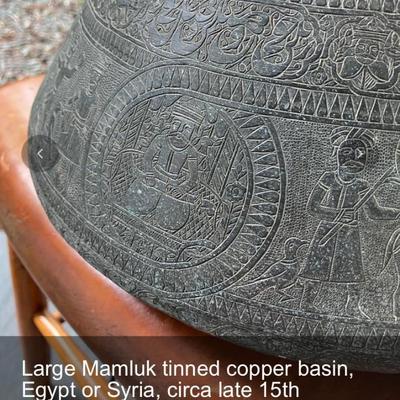 Large Mamluk tinned copper basin, Egypt or Syria, circa late 15th century- early 16th century