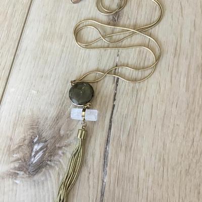 Loft, beautiful, gold, toned, crystal tassel necklace