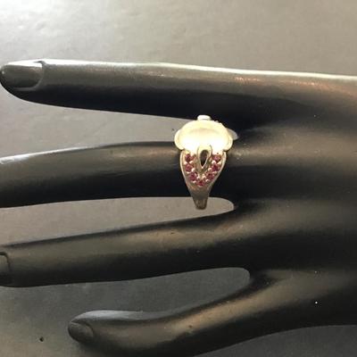 Vintage, sterling silver, 925 Moonstone, and purple rhinestone ring