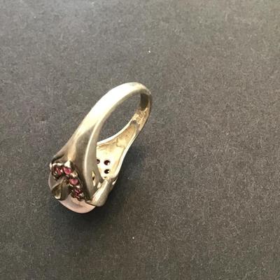 Vintage, sterling silver, 925 Moonstone, and purple rhinestone ring