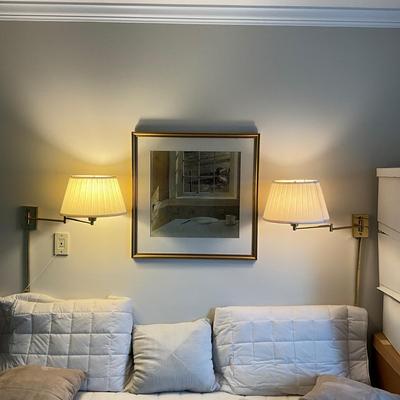 716 Pair of Two Brass Wall Mounted Lamps
