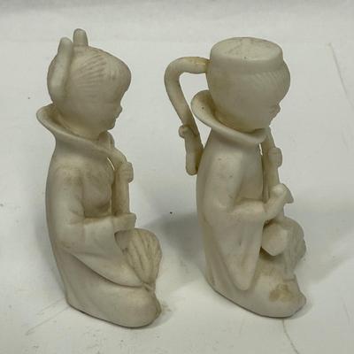 Sale Photo Thumbnail #171: In fair to good used condition. One of the figurines has been reglued on the back of head. And one saucer has small chip.