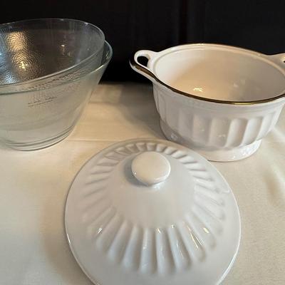 Glass serving bowls, plus