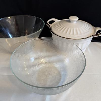 Glass serving bowls, plus