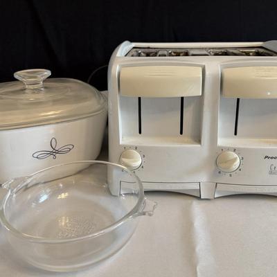 Toaster, PYREX bowl, Corningware