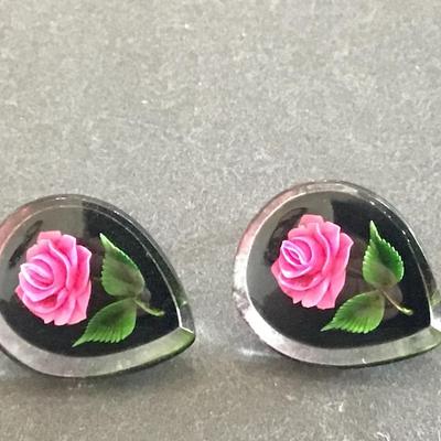 Pink Rose Lucite Vintage screw back Earrings