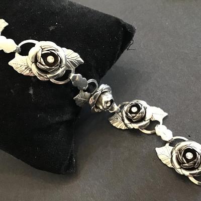 Rose Rhinestone Silver tone Bracelet