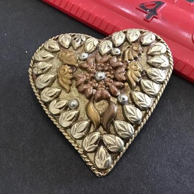 Large Heart Brooch Mixed Metals