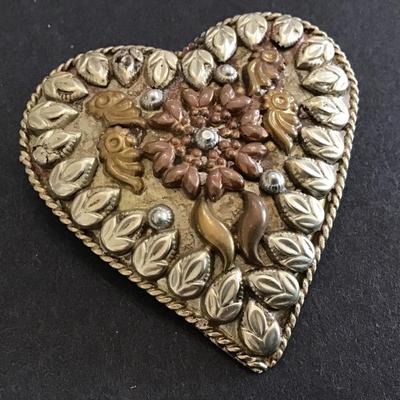 Large Heart Brooch Mixed Metals
