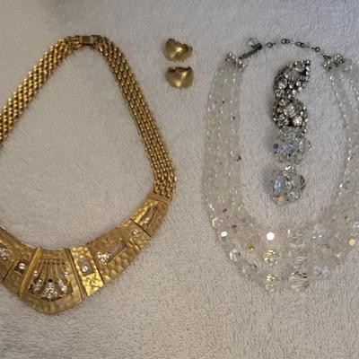 GLASS BEADED NECKLACE & GOLD-TONE NECKLACE WITH RHINESTONES